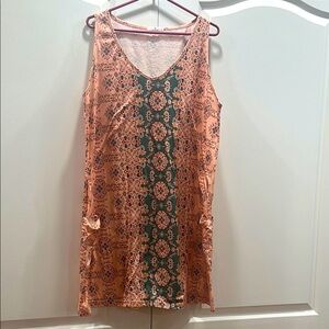 Peach and Green Patterned Dress